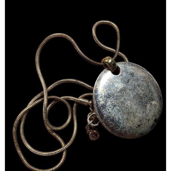 Modern Medallion Silver Tone Pendant Necklace With AK Engraved Gold Tone Bail - Picture 2 of 8